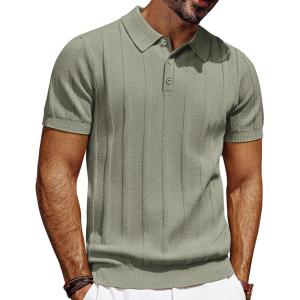 PJ PAUL JONES Mens Polo Shirts Short Sleeve Textured Knit Polo Shirt Ribbed Casual Golf Shirts(Khaki Green)