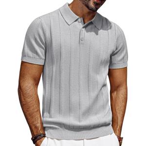 PJ PAUL JONES Mens Polo Shirts Short Sleeve Textured Knit Polo Shirt Ribbed Casual Golf Shirts(Light Gray)