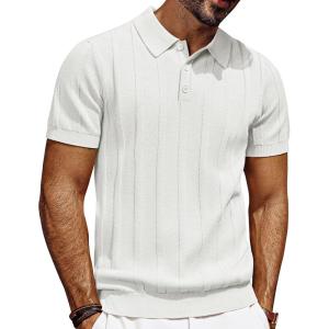 PJ PAUL JONES Mens Polo Shirts Short Sleeve Textured Knit Polo Shirt Ribbed Casual Golf Shirts(White)