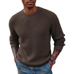 PJ PAUL JONES Mens Pullover Sweater Waffle Textured Long Sleeve Knitted Sweaters(Dark Brown)