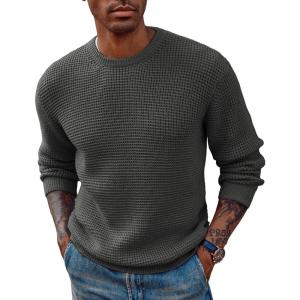 PJ PAUL JONES Mens Pullover Sweater Waffle Textured Long Sleeve Knitted Sweaters(Dark Gray)