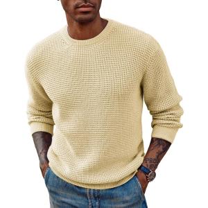 PJ PAUL JONES Mens Pullover Sweater Waffle Textured Long Sleeve Knitted Sweaters(Light Yellow)