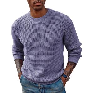 PJ PAUL JONES Mens Pullover Sweater Waffle Textured Long Sleeve Knitted Sweaters(Lilac)