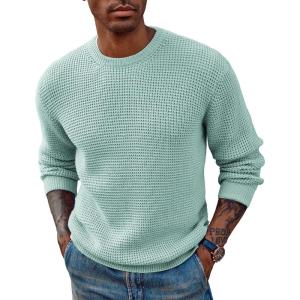 PJ PAUL JONES Mens Pullover Sweater Waffle Textured Long Sleeve Knitted Sweaters(Mint Green)