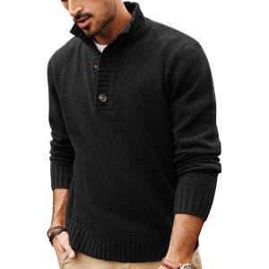 PJ PAUL JONES Mens Pullover Sweaters Quarter Button Sweater Stand Collar Knit Pullovers(Black)