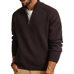 PJ PAUL JONES Mens Quarter Zip Pullover Sweater Turtleneck Raglan Long Sleeve Sweaters(Coffee)