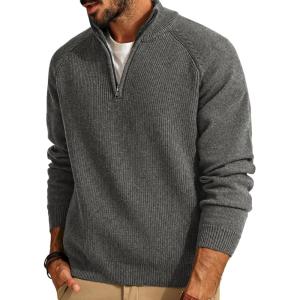 PJ PAUL JONES Mens Quarter Zip Pullover Sweater Turtleneck Raglan Long Sleeve Sweaters(Dark Gray)