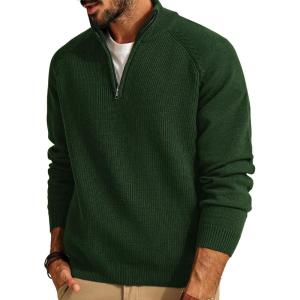 PJ PAUL JONES Mens Quarter Zip Pullover Sweater Turtleneck Raglan Long Sleeve Sweaters(Dark Green)