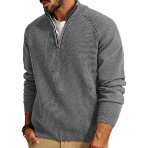 PJ PAUL JONES Mens Quarter Zip Pullover Sweater Turtleneck Raglan Long Sleeve Sweaters(Light Grey)