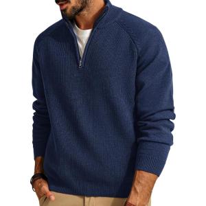 PJ PAUL JONES Mens Quarter Zip Pullover Sweater Turtleneck Raglan Long Sleeve Sweaters(Royal Blue)