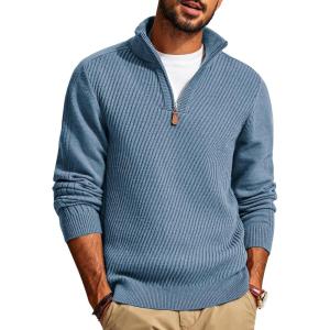 PJ PAUL JONES Mens Quarter Zip Pullover Sweaters Casual Slim Fit Knit Texture Sweater(Blue Gray)