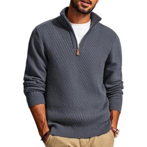 PJ PAUL JONES Mens Quarter Zip Pullover Sweaters Casual Slim Fit Knit Texture Sweater(Dark Grey)