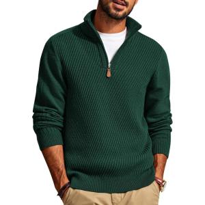 PJ PAUL JONES Mens Quarter Zip Pullover Sweaters Casual Slim Fit Knit Texture Sweater(D-green)