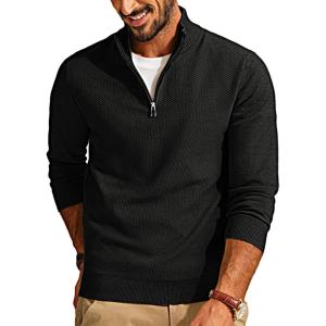 PJ PAUL JONES Mens Quarter Zip Pullover Sweaters Casual Slim Fit Lightweight Knit Sweater(Black)
