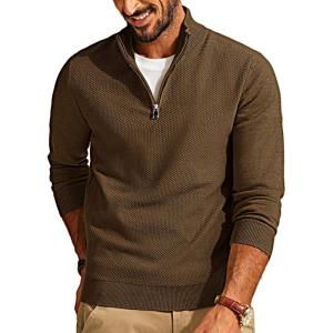 PJ PAUL JONES Mens Quarter Zip Pullover Sweaters Casual Slim Fit Lightweight Knit Sweater(Coffee)