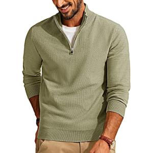 PJ PAUL JONES Mens Quarter Zip Pullover Sweaters Casual Slim Fit Lightweight Knit Sweater(Green)
