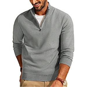 PJ PAUL JONES Mens Quarter Zip Pullover Sweaters Casual Slim Fit Lightweight Knit Sweater(Grey)
