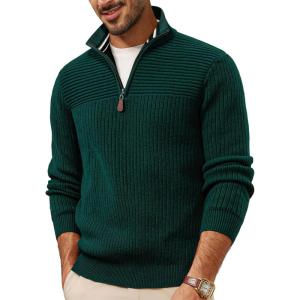 PJ PAUL JONES Mens Quarter Zip Sweater Long Sleeve Casual Pullover Knitted Textured Dress Sweaters(Dark Green)