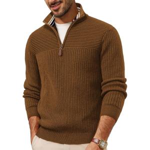 PJ PAUL JONES Mens Quarter Zip Sweater Long Sleeve Casual Pullover Knitted Textured Dress Sweaters(Ochre)