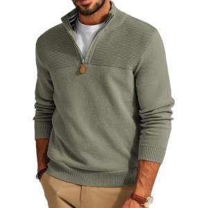 PJ PAUL JONES Men’s Quarter Zip Sweater Slim Fit Casual Pullover Sweater Mock Neck Polo Sweaters(Army Green)