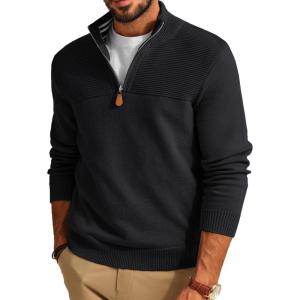PJ PAUL JONES Men’s Quarter Zip Sweater Slim Fit Casual Pullover Sweater Mock Neck Polo Sweaters(Black)