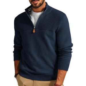 PJ PAUL JONES Men’s Quarter Zip Sweater Slim Fit Casual Pullover Sweater Mock Neck Polo Sweaters(Dark Blue)