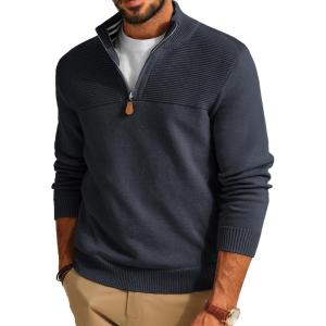 PJ PAUL JONES Men’s Quarter Zip Sweater Slim Fit Casual Pullover Sweater Mock Neck Polo Sweaters(Dark Gray)
