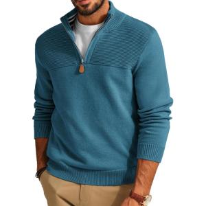 PJ PAUL JONES Men’s Quarter Zip Sweater Slim Fit Casual Pullover Sweater Mock Neck Polo Sweaters(Lake Blue)