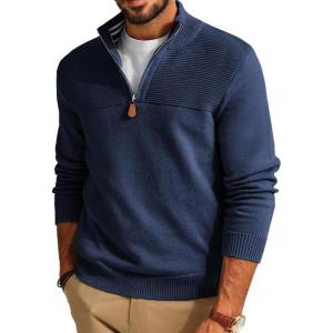 PJ PAUL JONES Men’s Quarter Zip Sweater Slim Fit Casual Pullover Sweater Mock Neck Polo Sweaters(Navy Blue)