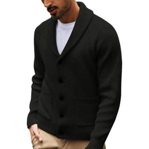 PJ PAUL JONES Mens Shawl Collar Cardigan Sweaters Knit Textured Sweater Button Down Cardigans(Black)
