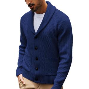PJ PAUL JONES Mens Shawl Collar Cardigan Sweaters Knit Textured Sweater Button Down Cardigans(Blue)