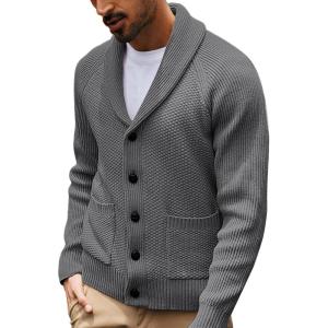 PJ PAUL JONES Mens Shawl Collar Cardigan Sweaters Knit Textured Sweater Button Down Cardigans(Grey)