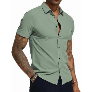 PJ PAUL JONES Mens Short Sleeve Button Down Shirts Wrinkle Free Stretch Dress Shirts for Men Casual Formal Shirt(Light Green)
