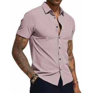 PJ PAUL JONES Mens Short Sleeve Button Down Shirts Wrinkle Free Stretch Dress Shirts for Men Casual Formal Shirt(Light Pink)