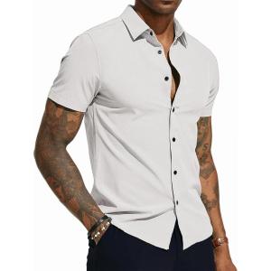 PJ PAUL JONES Mens Short Sleeve Button Down Shirts Wrinkle Free Stretch Dress Shirts for Men Casual Formal Shirt(White)