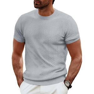 PJ PAUL JONES Men’s Short Sleeve Knit T-Shirts Casual Crewneck Solid Texture Knit Shirt(Grey)
