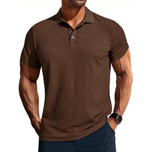 PJ PAUL JONES Mens Short Sleeve Texture Polo Shirts Casual Wrinkle Free Stretch Knit Golf Shirt Tops(Coffee)