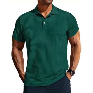 PJ PAUL JONES Mens Short Sleeve Texture Polo Shirts Casual Wrinkle Free Stretch Knit Golf Shirt Tops(Green)