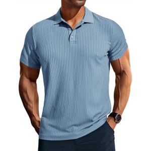 PJ PAUL JONES Mens Short Sleeve Texture Polo Shirts Casual Wrinkle Free Stretch Knit Golf Shirt Tops(Light Blue)