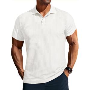 PJ PAUL JONES Mens Short Sleeve Texture Polo Shirts Casual Wrinkle Free Stretch Knit Golf Shirt Tops(White)