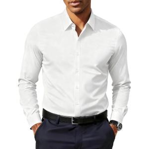 PJ PAUL JONES Men’s Slim Fit Dress Shirts Business Casual Long Sleeve Stretch Wrinkle Free Shirt(White)