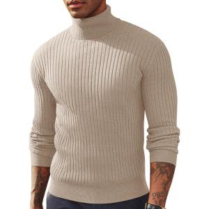 PJ PAUL JONES Men’s Slim Fit Turtleneck Sweater Casual Ribbed Knitted Pullover Sweaters(Apricot)