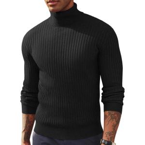PJ PAUL JONES Men’s Slim Fit Turtleneck Sweater Casual Ribbed Knitted Pullover Sweaters(Black)