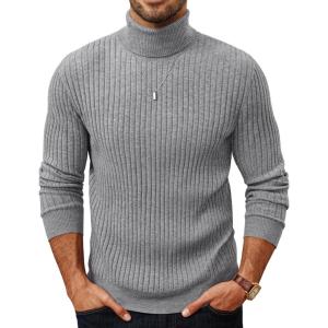 PJ PAUL JONES Men’s Slim Fit Turtleneck Sweater Casual Ribbed Knitted Pullover Sweaters(Dark Grey)