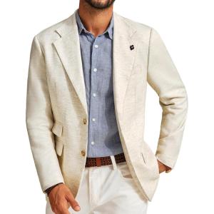 PJ PAUL JONES Men’s Sport Coats and Blazers Linen Cotton Blazer Regular Fit 2 Buttons Suit Jacket with Removable Brooch(Linen)