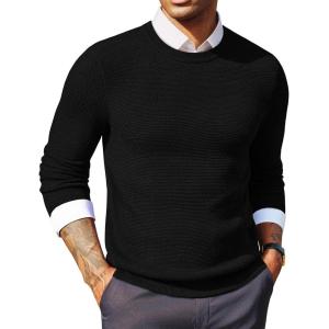 PJ PAUL JONES Mens Sweater Cable Knit Textured Solid Fall Sweaters(Black)