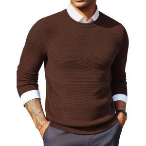 PJ PAUL JONES Mens Sweater Cable Knit Textured Solid Fall Sweaters(Coffee)