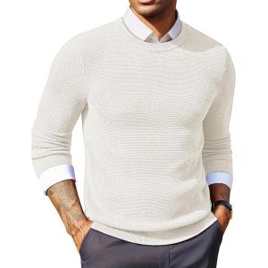 PJ PAUL JONES Mens Sweater Cable Knit Textured Solid Fall Sweaters(White)