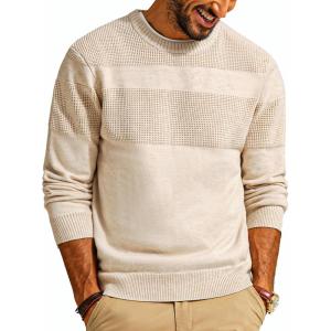 PJ PAUL JONES Mens Sweater Casual Crew Neck Pullover Textured Knit Sweaters(Apricot)