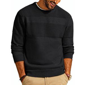 PJ PAUL JONES Mens Sweater Casual Crew Neck Pullover Textured Knit Sweaters(Black)